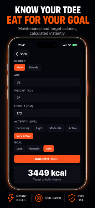 Fit Calculator TDEE calculator screen