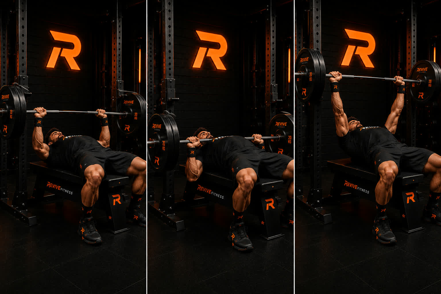 Bench press sequence tracked with REVIVE Fitness app