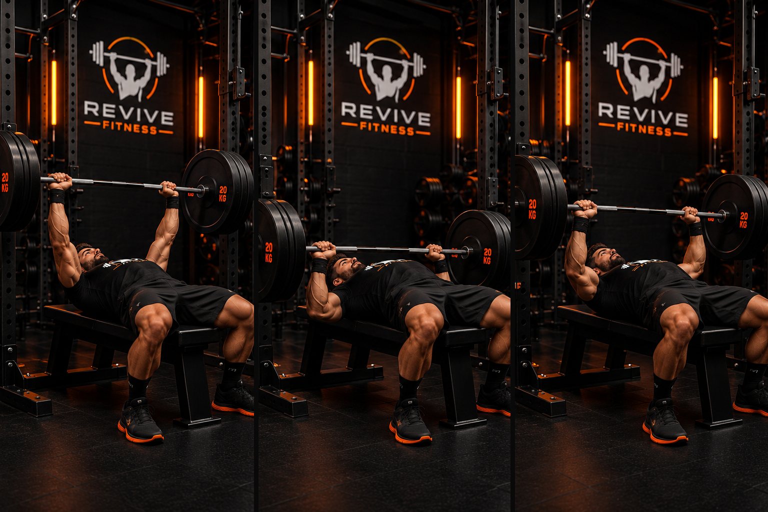 Bench press sequence tracked with REVIVE Fitness app