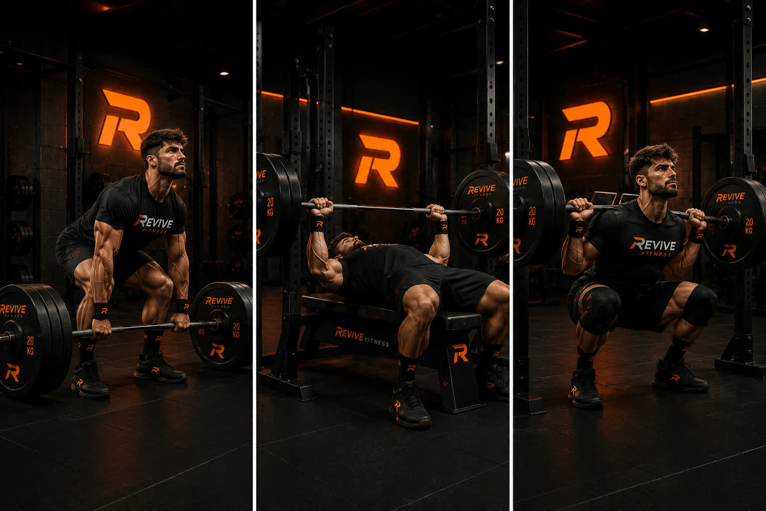 The big three powerlifting movements — deadlift, bench, squat