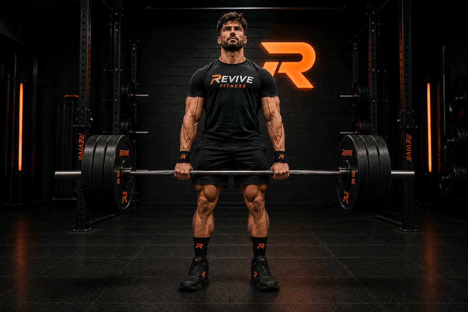 Deadlift lockout — every rep tracked in REVIVE Fitness