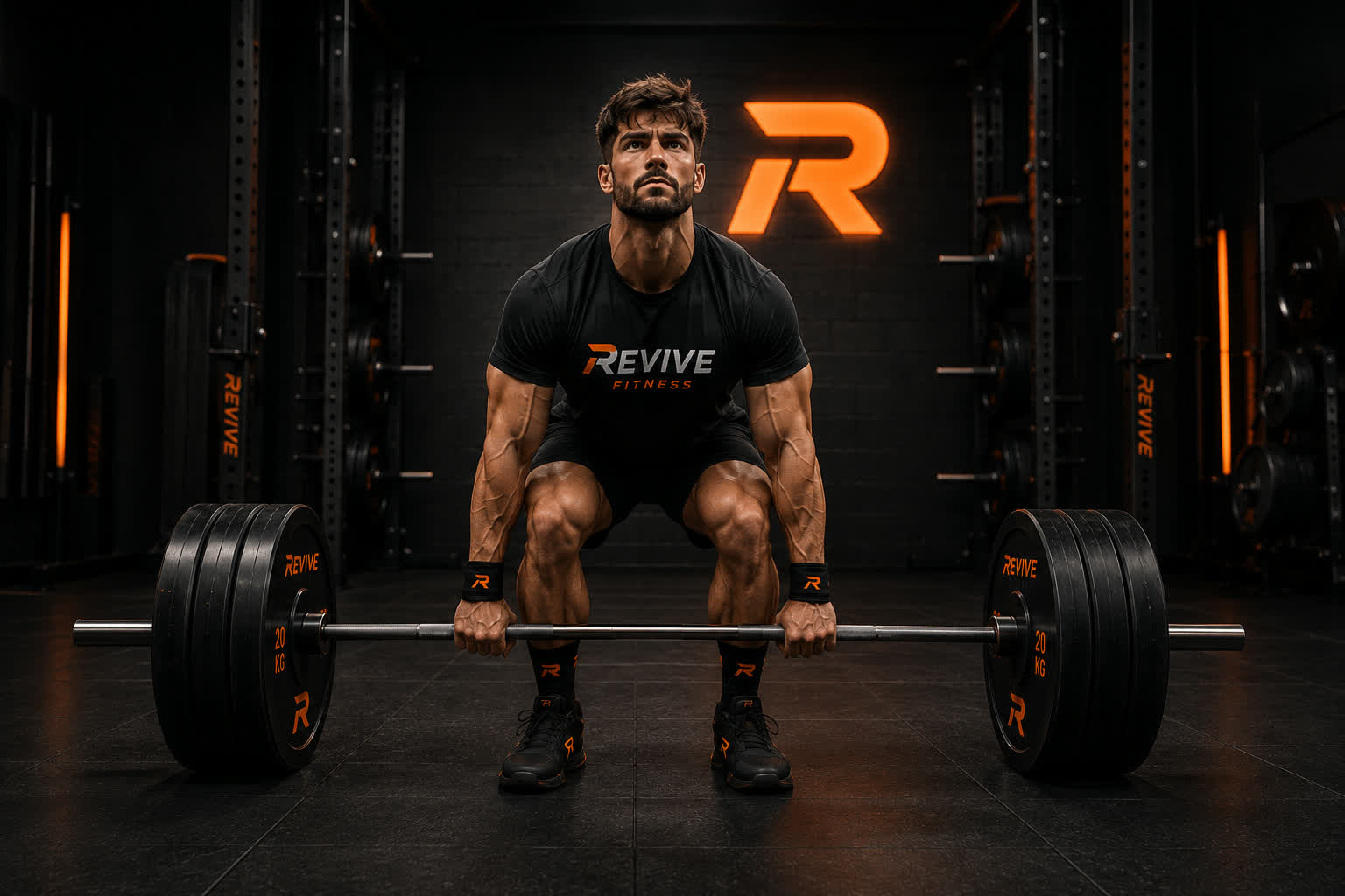 Powerlifter setting up deadlift in REVIVE Fitness gym
