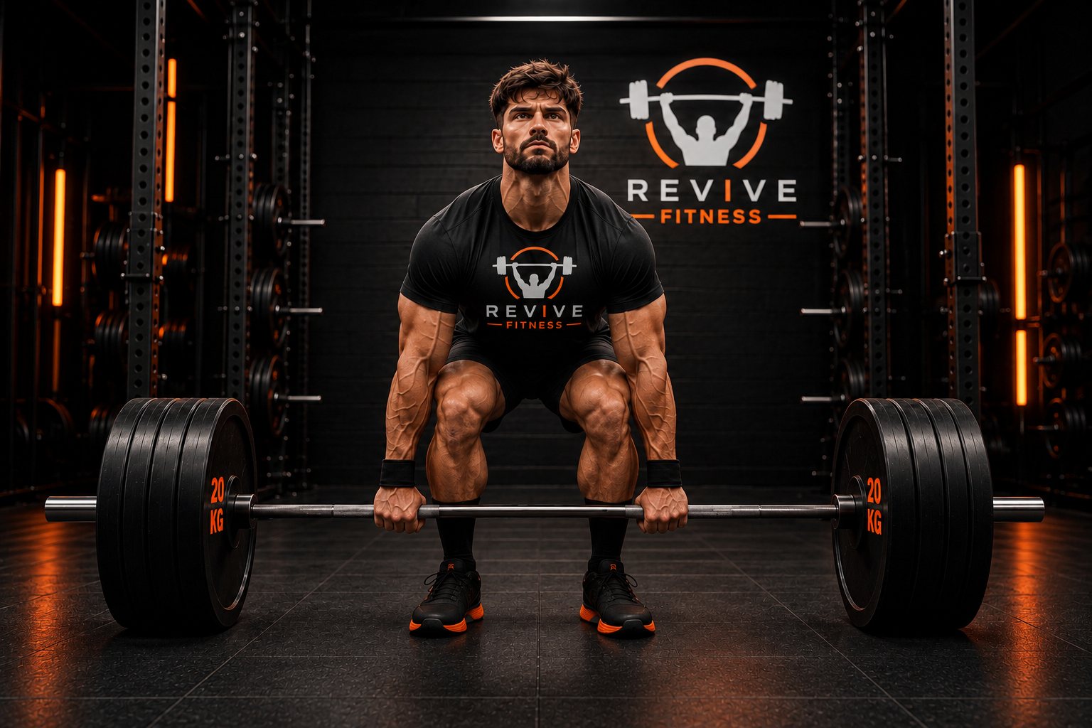 Powerlifter setting up deadlift in REVIVE Fitness gym
