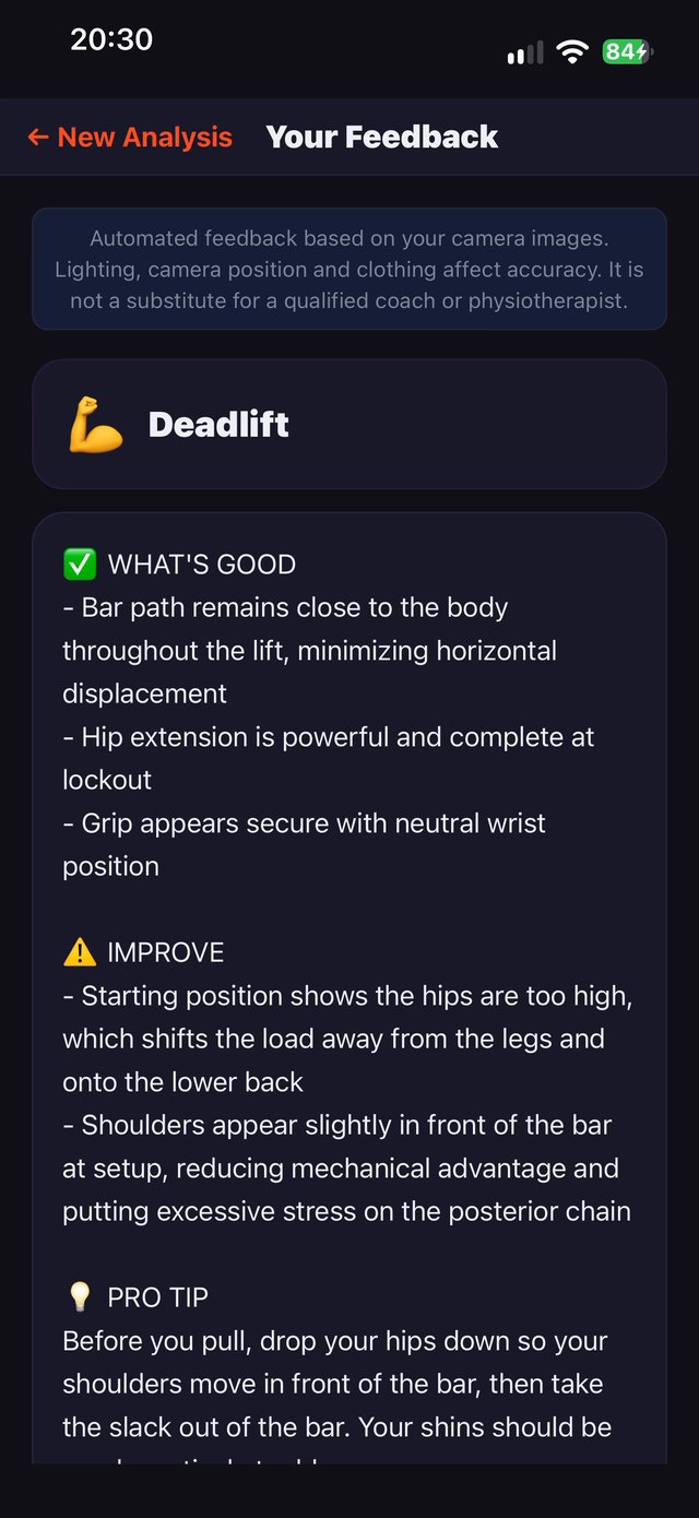 REVIVE AI Form Analysis feedback