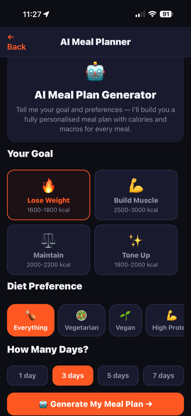 REVIVE AI meal planner — personalised meal plans by goal