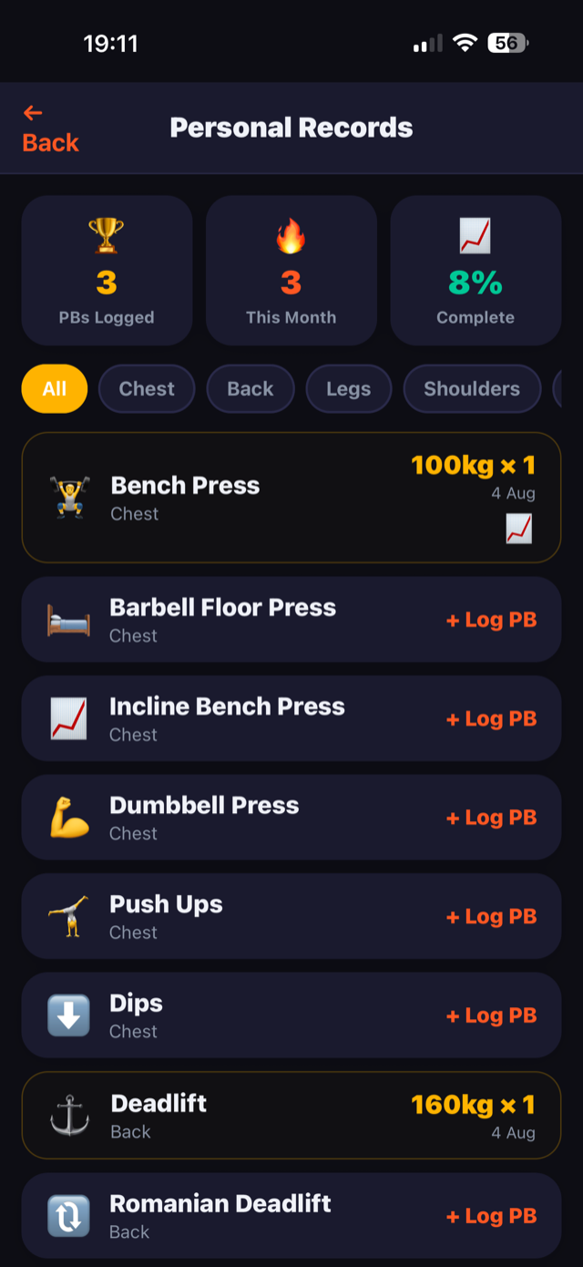 REVIVE personal records — track your PBs on every exercise